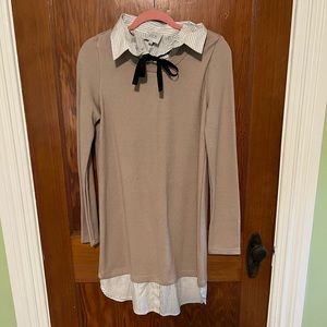 ModCloth JOA sweater dress with faux collar and black bow tie